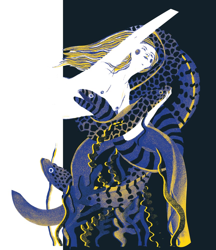 Schwimmerin mit Muränen